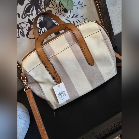 Fossil Women's Neutral Striped Sydney Satchel Crossbody Bag - Picture 4 of 9